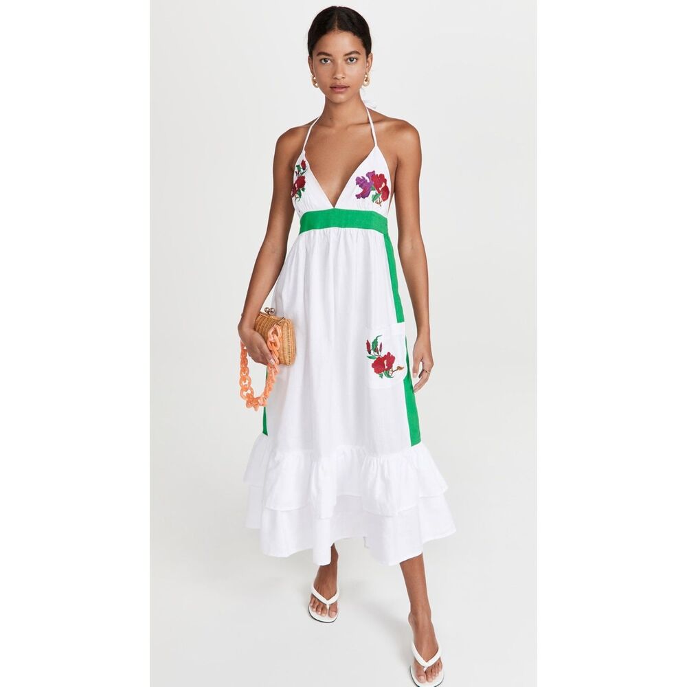 FANM MON Pamuk Embroidered Halter Maxi Dress XS